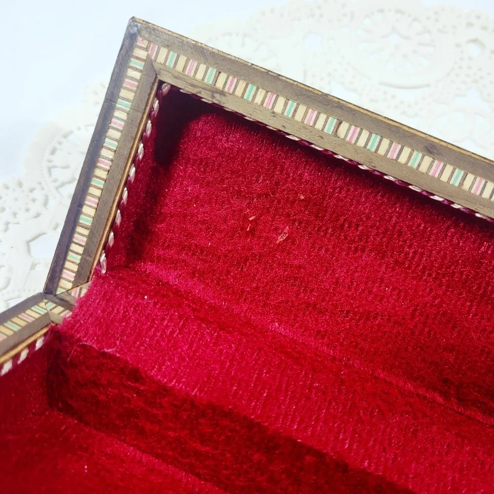 Middle Eastern Marquetry Mosaic Inlaid Wood Box Jewelry Pens Trinkets